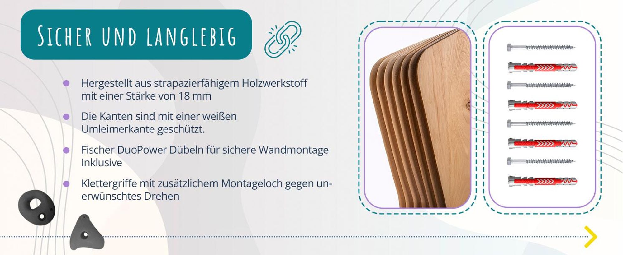 Create for you® - Kletterwand, 150x100 cm, 15 Grauen Klettergriffen, Heimklettergerüst, Fitnessgeräte für Zuhause, Kletterspielzeug Kinder