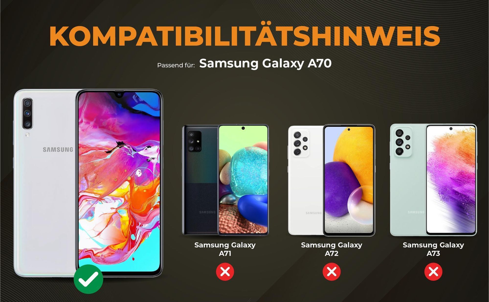 Kompatibilitätshinweise Hülle für Samsung Galaxy A70