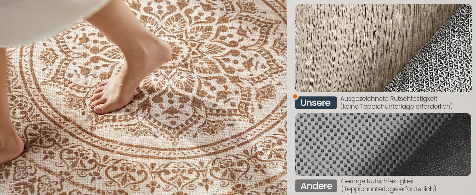 SONGMICS HOME Teppich rund, 120 cm d, Wohnzimmerteppich, rutschfester Teppich, flauschig, Dekoration, für Wohnzimmer, Schlafzimmer, maschinenwaschbar