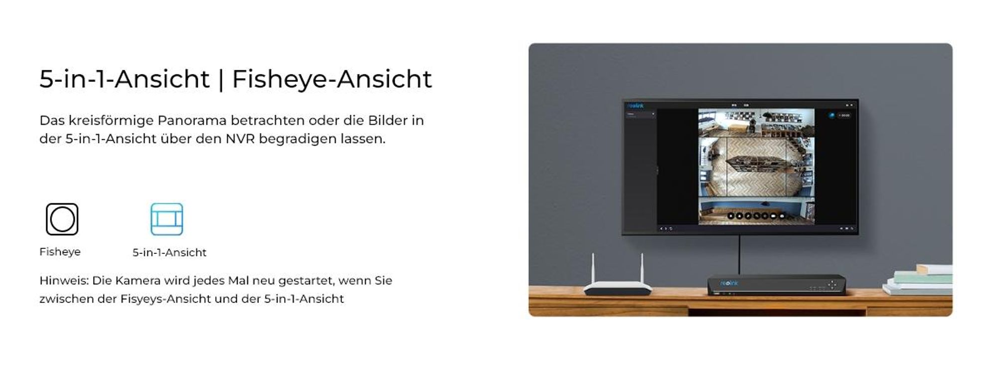 Reolink FE-W, 2K+ 6MP Fisheye-Kamera, 5/2,4GHz WLAN, 360° Panorama, Smarte Personenerkennung, Nachtsicht, Mehrere Anzeigemodi, 2-Wege-Audio, Sirene