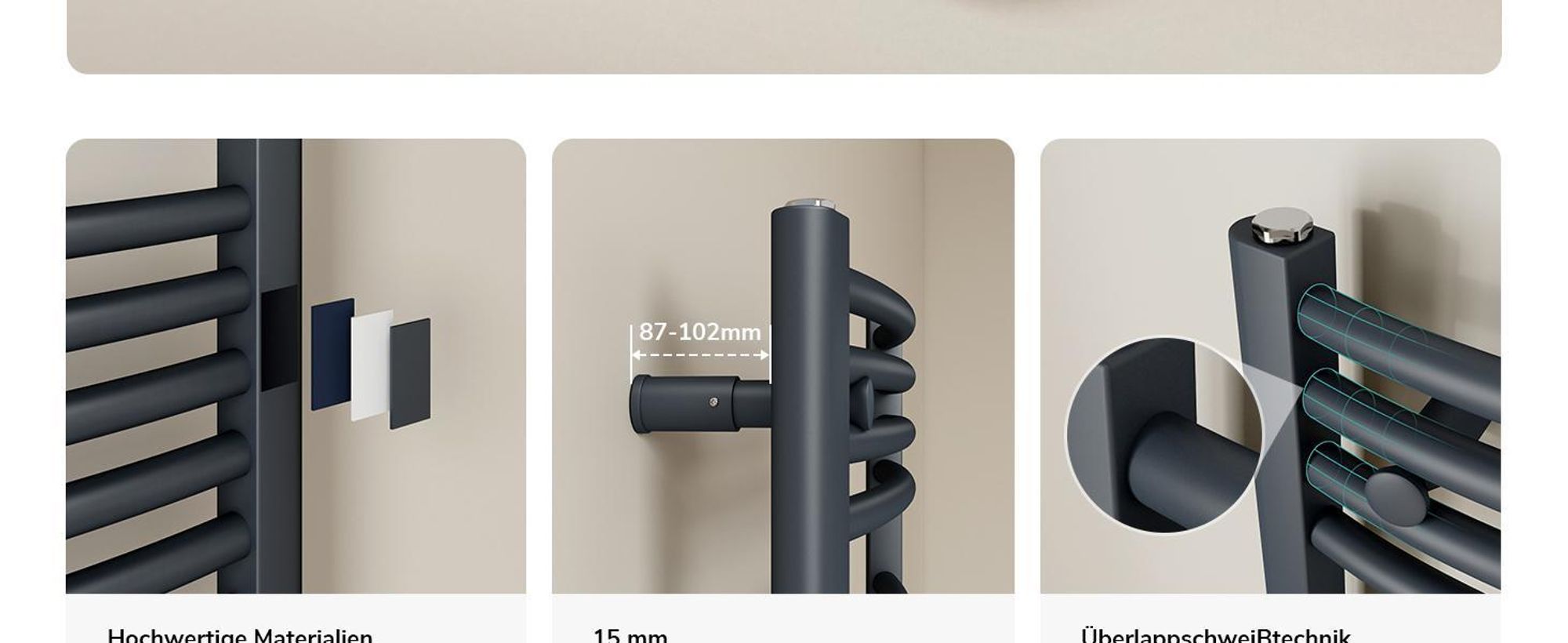 EMKE Badheizkörper Elektrisch gebogen Handtuchheizkörper 600W Wifi Steurung Intelligent Thermostat 120X60cm Anthrazit Handtuchwärmer