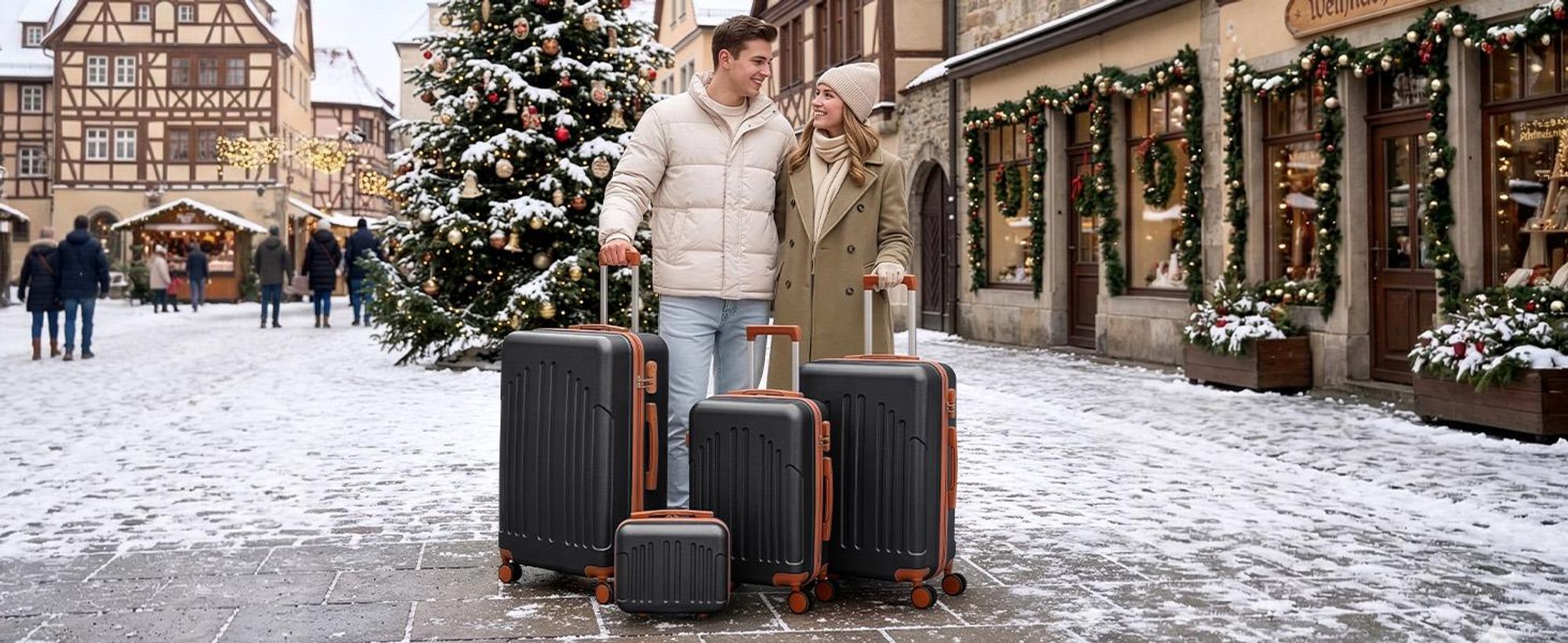 FCH 4tlg. Hartschalenkoffer Trolley M/L/XL 360° Rollen + Handtasche Schwarz