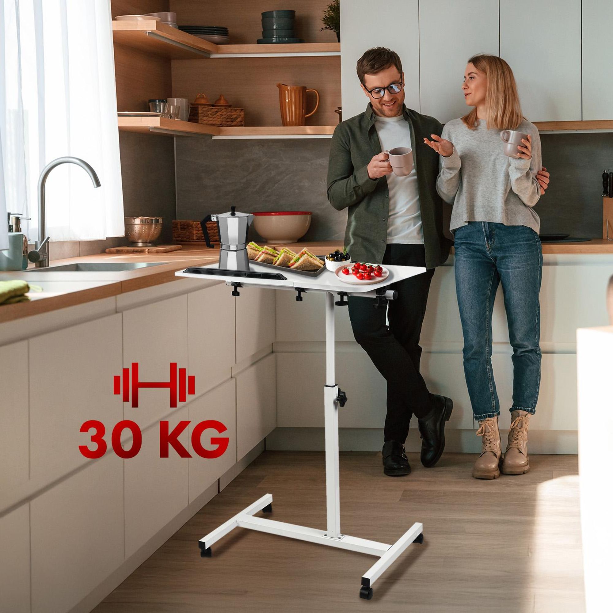 Mobiler Schreibtisch/Laptop-Ständer Maclean weiß höhenverstellbar 59-89cm max. 30kg MC-121 W