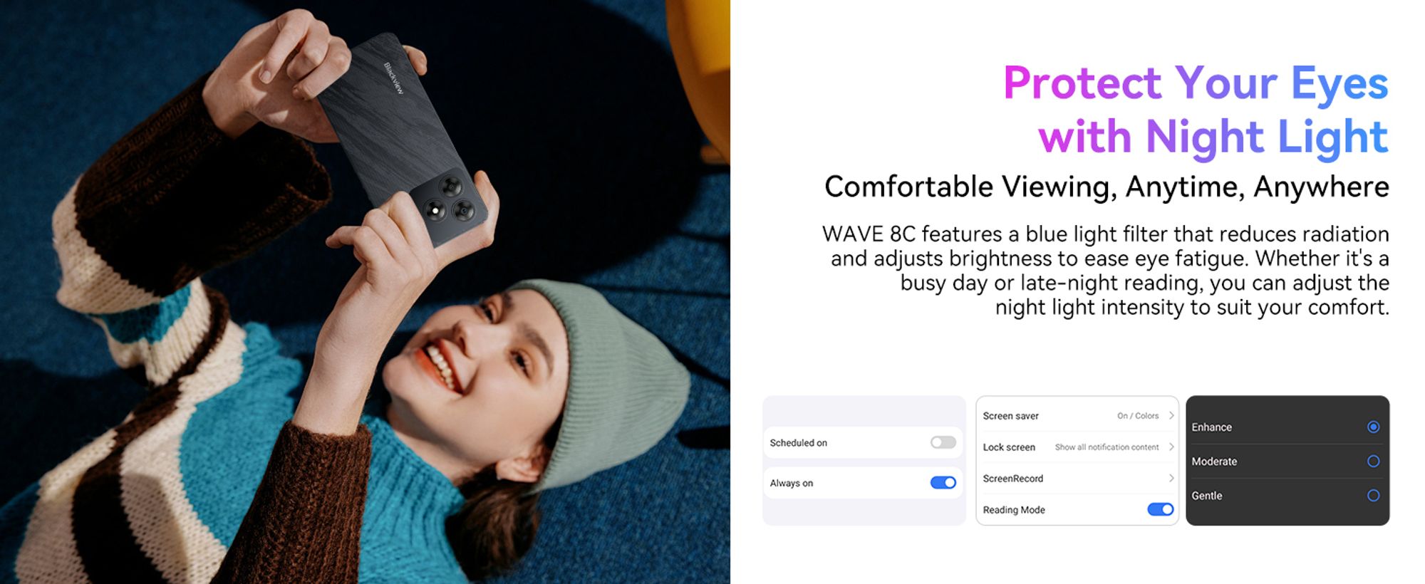 Blackview Wave8C 6,56" bez umowy Smartfon 6GB+64GB, telefon komórkowy Dual SIM 4G, bateria 4700mAh, Fingerprint/Face ID/GPS/5G WiFi, niebieski