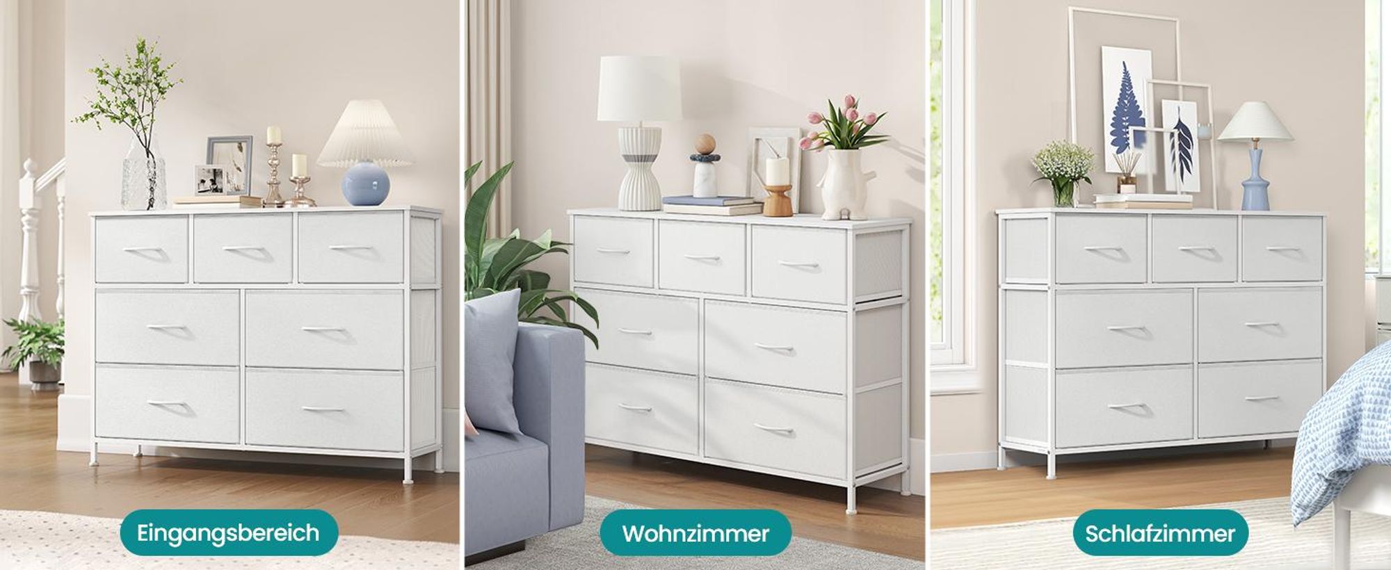 SONGMICS Kommode, Schrank, 7 Stoffschubladen, Aufbewahrungsschrank, Stahl