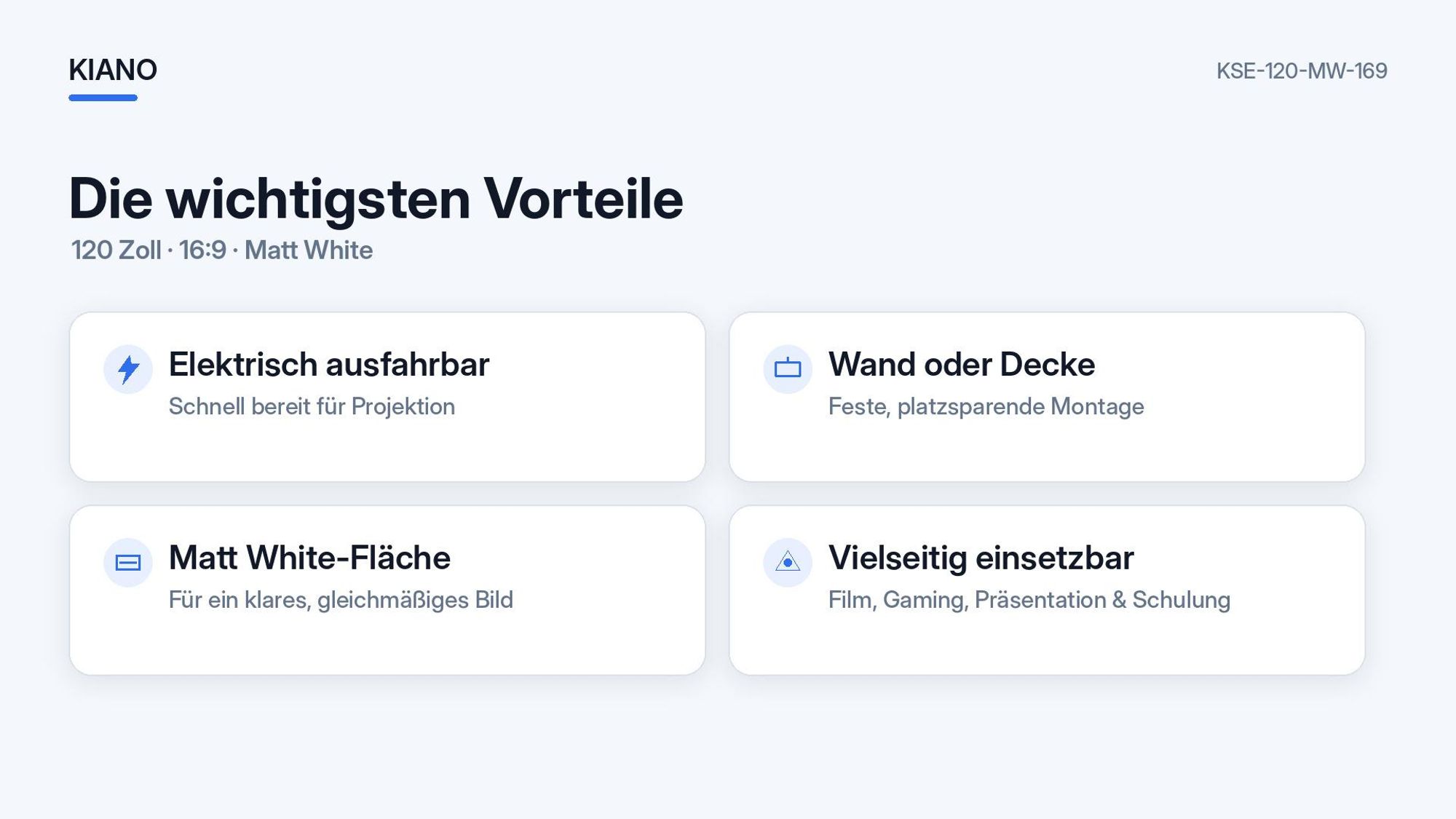 Kiano Electric 120 Zoll Beamer-Leinwand 16:9 Matt White, elektrisch, Wand- und Deckenmontage für Heimkino und Büro