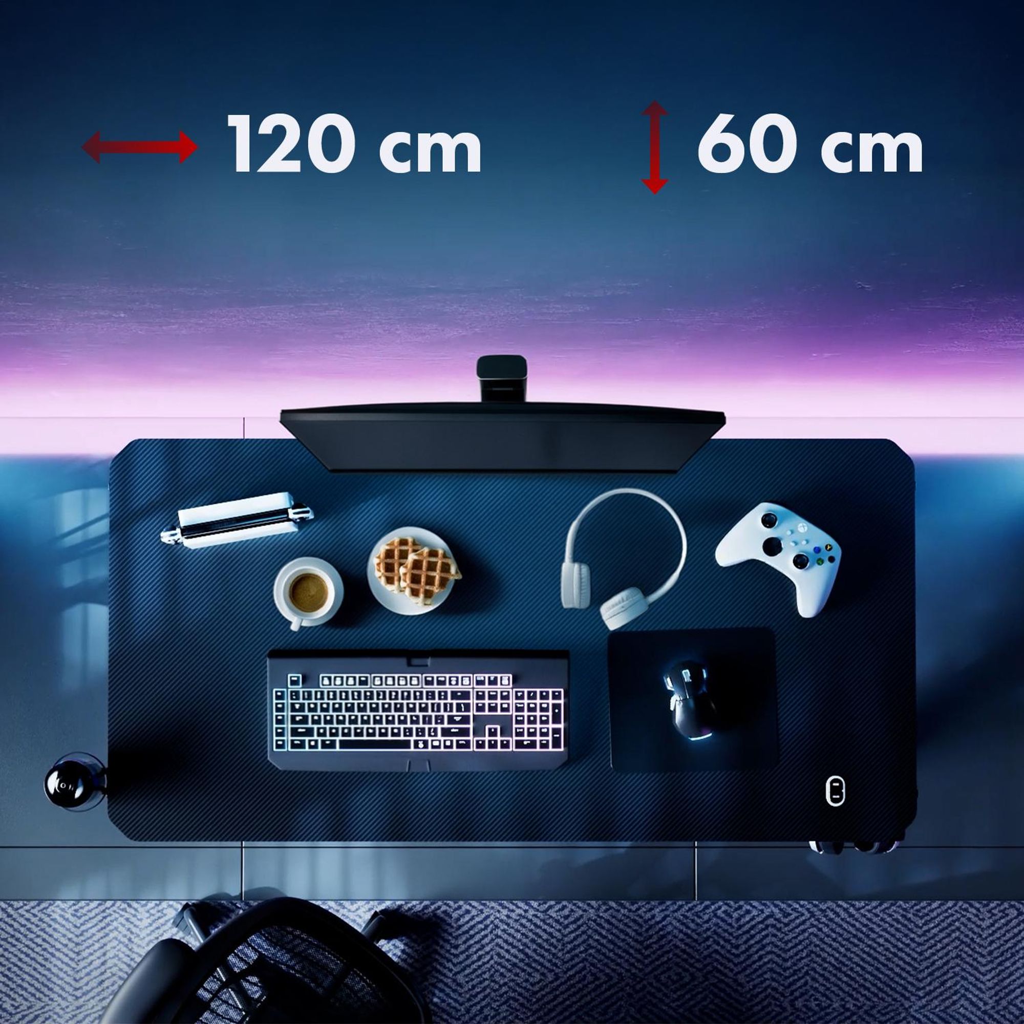 NanoRS Gaming-Tisch schwarz mit Kopfhörer- und Becherhalter max. 75kg Abmessungen 1200x600x750mm RS101