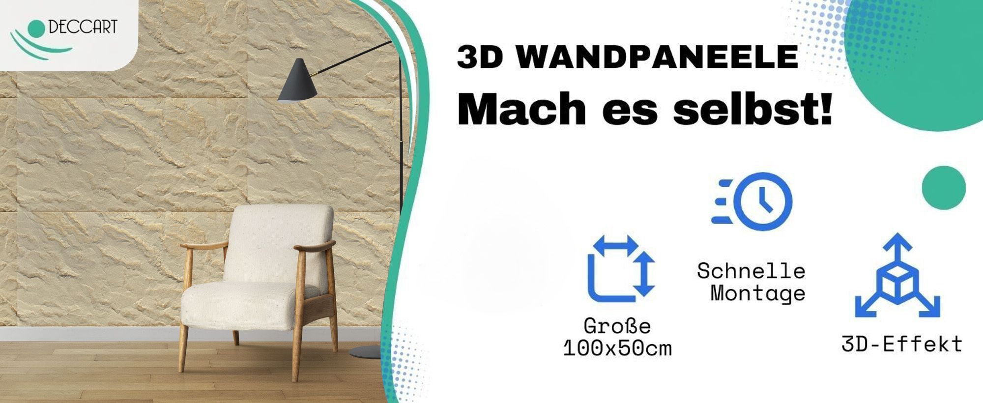 DECCART | 3D Deckenplatten | Beige-goldene Wandpaneele | Boulder 19 | Felsimitation | 100x50cm | 0,5m2