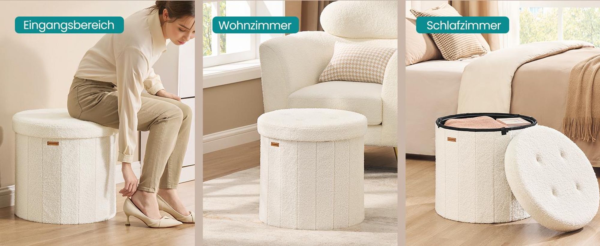 Fußhocker mit Stauraum, faltbarer Hocker mit abnehmbarem Deckel, Fleece, Wohnzimmer