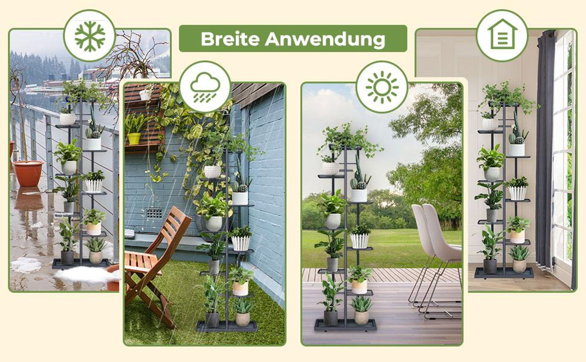 Mulisoft Metall Blumenregal Pflanzenregal 8-Tier 9 Töpfe, Mehrstöckig Blumenständer Pflanzenständer Blumenbank Blumentreppe Pflanzentreppe(Dunkelgrau)