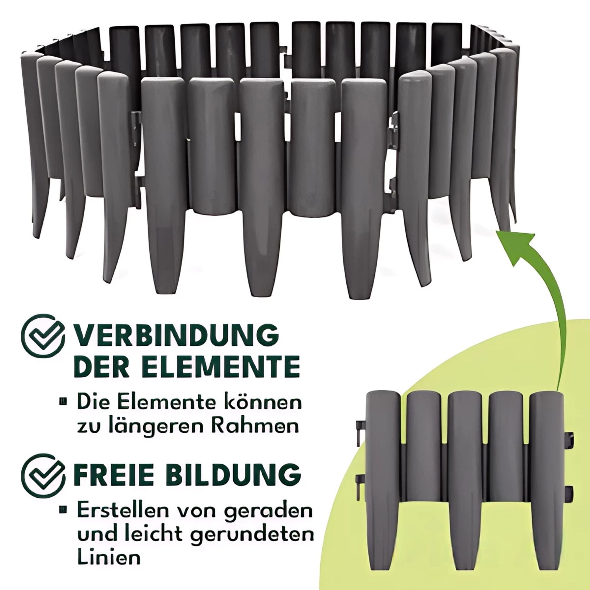 KRUMAD Rasenkante Kunststoff Holzoptik 10 Stück Set 2,8 Meter Höhe 24 cm Beeteinfassung Garten Flexible Beetumrandung Witterungsbeständig Anthrazit
