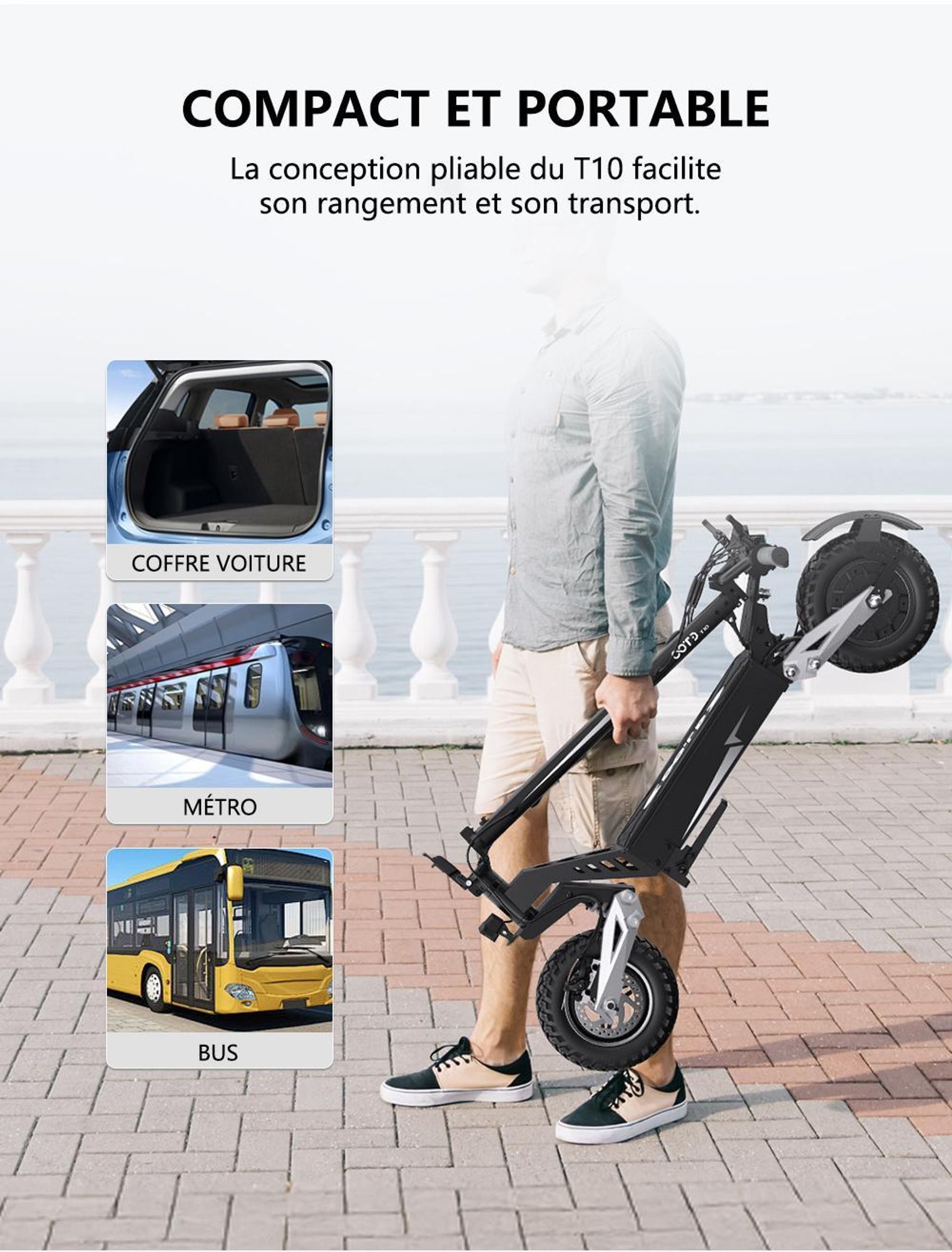 Trottinette Électrique OOTD T10 - Batterie 48V13.5AH 11" Pouces Roues Freins à Disque - Noir Gris