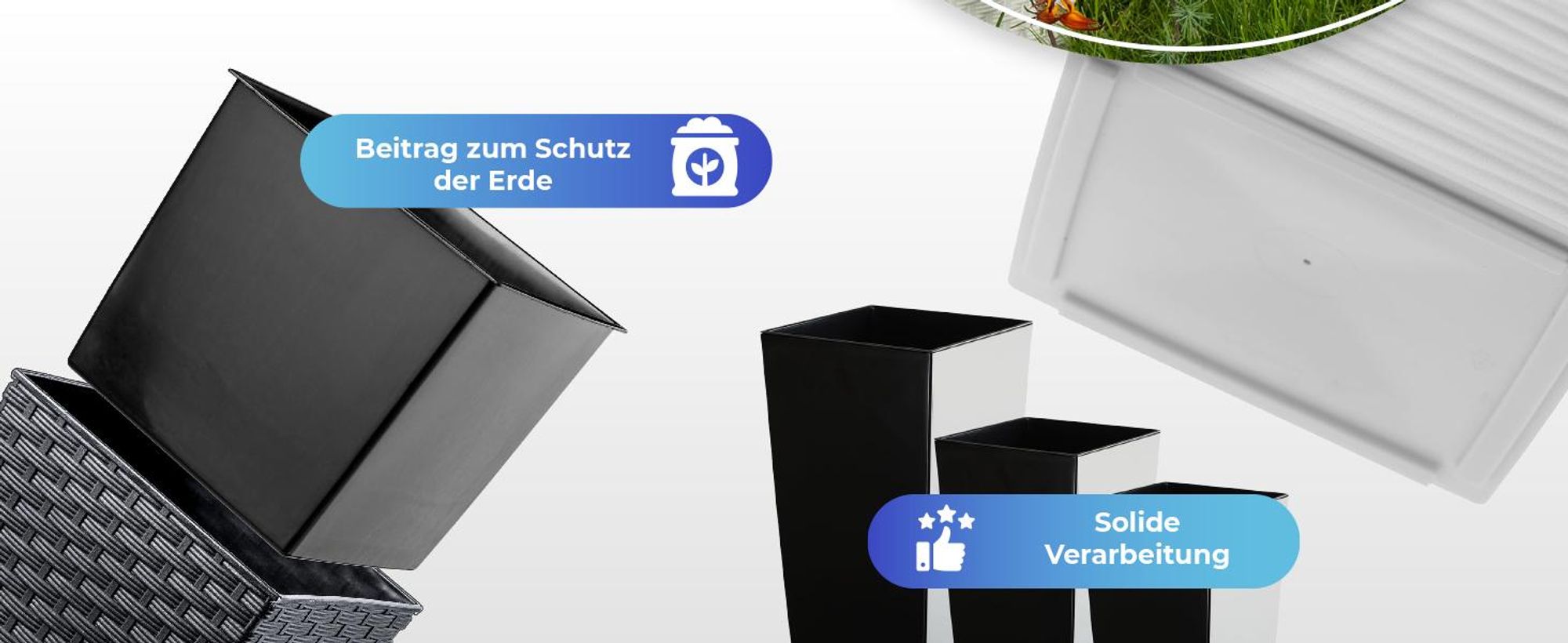 KADAX Blumentopf aus Kunstsoff "Pesaro", Blumenkübel, Pflanztopf, mit Einsatz, quadratisch, 35 cm, Weiß