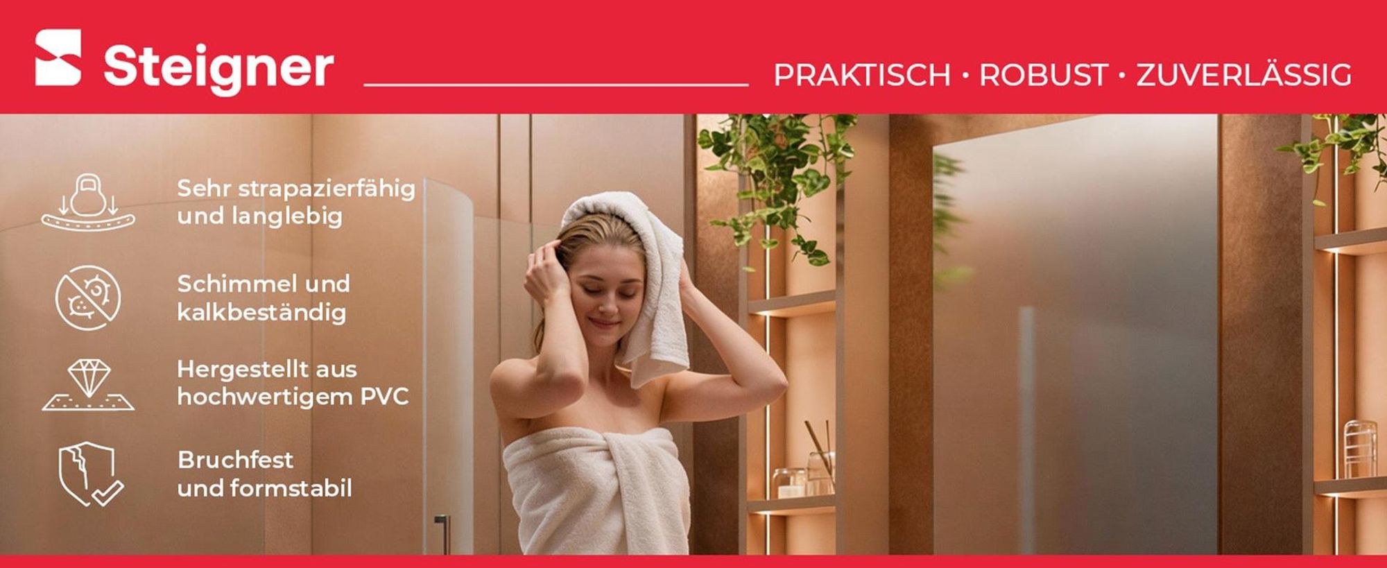 STEIGNER Duschdichtung UK03 80 cm (1 Stk.) Transparent - Dichtung gerade für Eckeinstieg Dusche oder Fünfeckdusche mit Duschtür 6-8 mm - Schutz gegen Auslaufen, Perfekte Passform, Einfache Montage