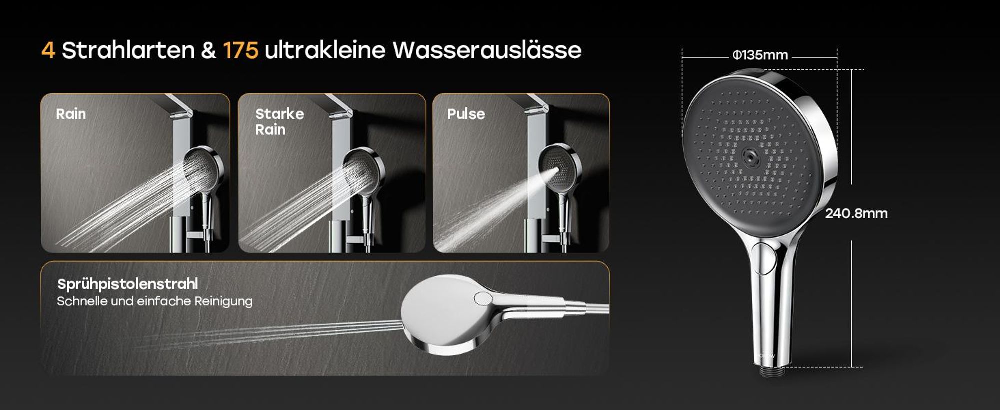 HOROW RainFlexi S2 Duschpaneel mit Thermostat, Chrom Regendusche mit Klappbaren Kopfbrause, Höhenverstellbares Duschsystem