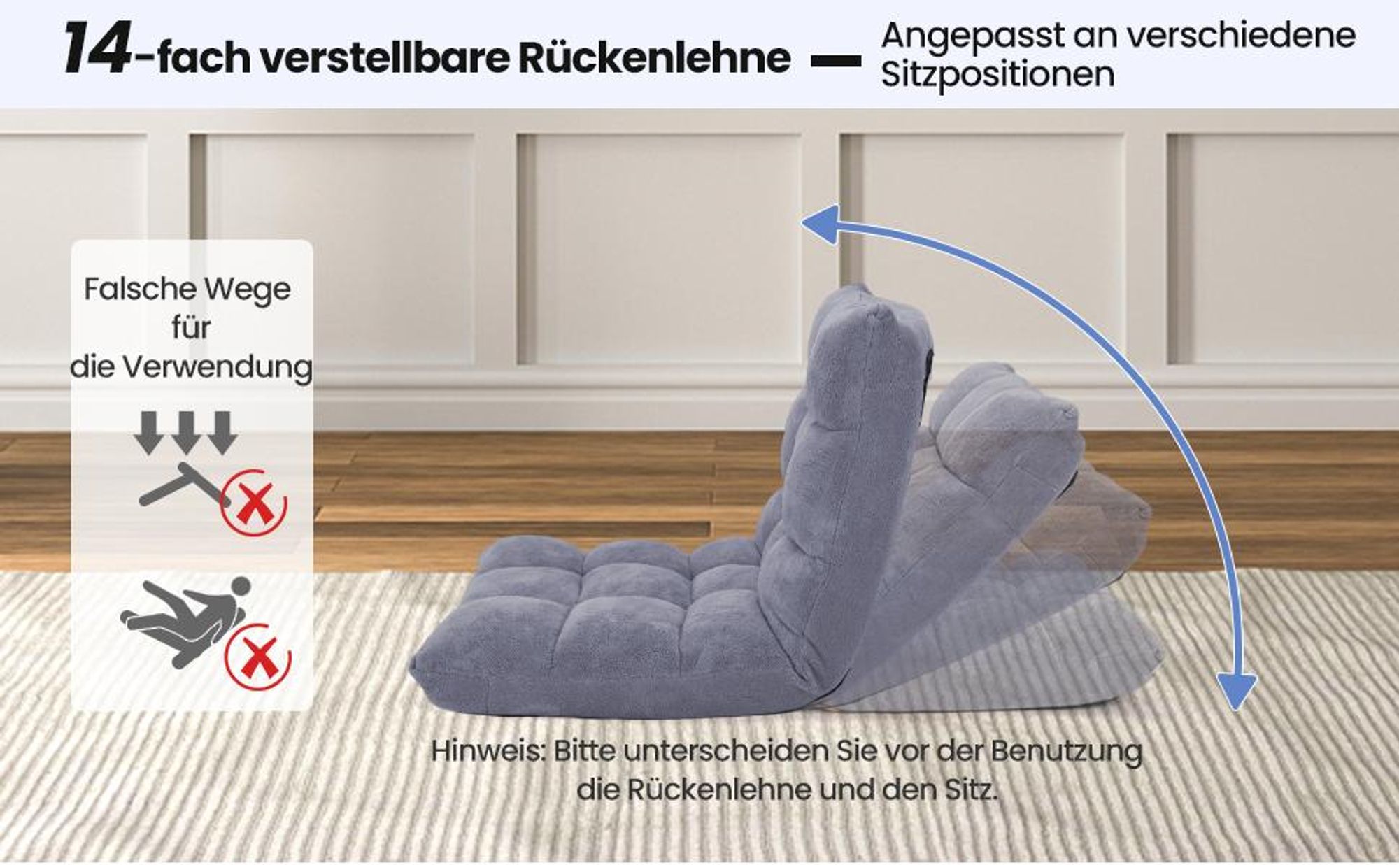 COSTWAY Bodenstuhl verstellbar, Bodensessel gepolstert, Bodenkissen mit Rückenlehne, Meditationsstuhl Fensterstuhl (schwarz)