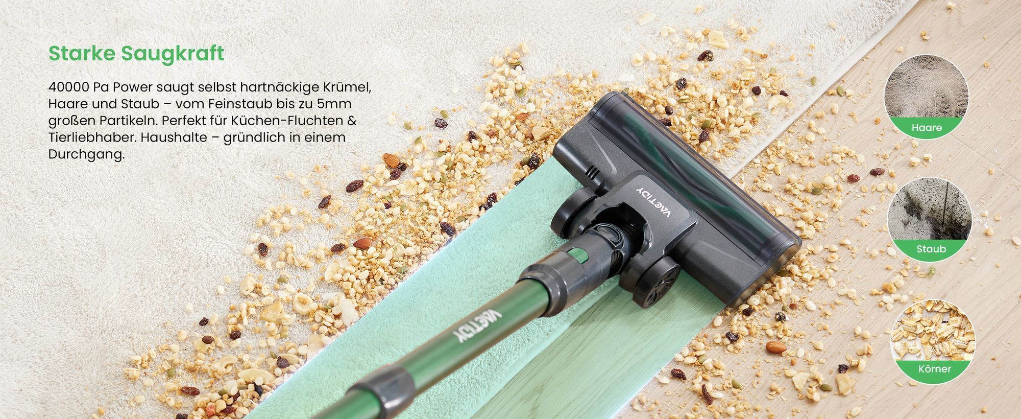 Vactidy V9 Pro Akkustaubsauger Kabellos 40000Pa Hartböden Teppich Staubsauger Allergiker Tierhaare