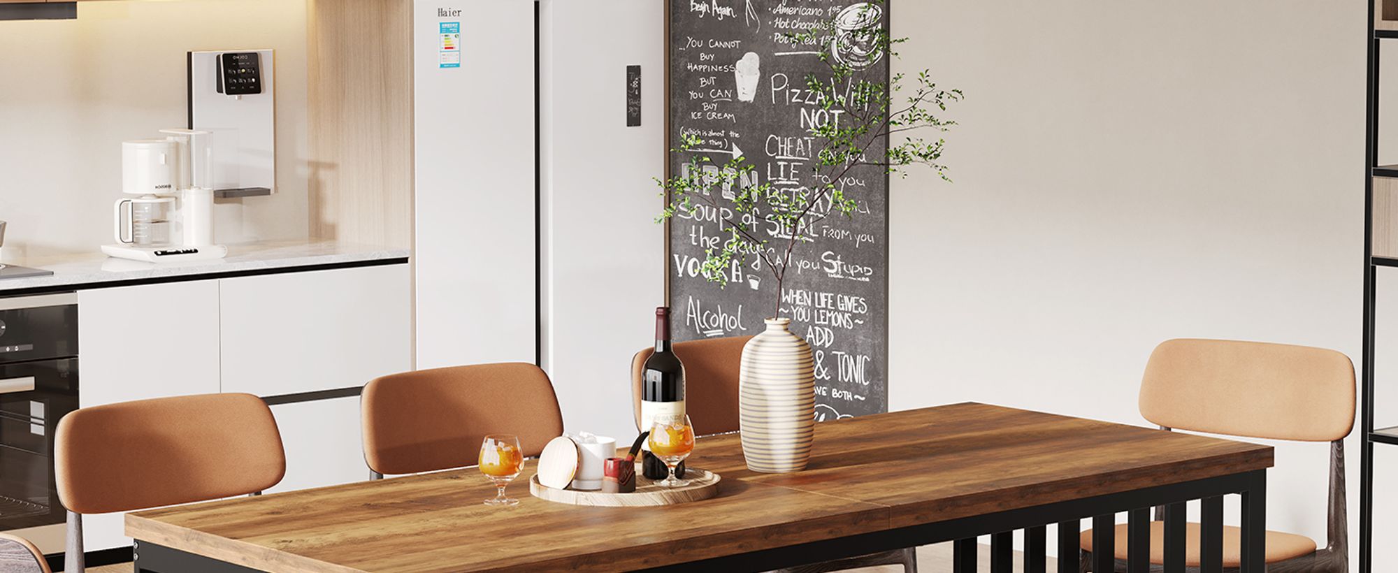 LITTLE TREE Industrieller Esstisch für 6-8 Personen, 180 cm rechteckiger Esstisch, Küchentisch mit robustem Metallrahmen für für Esszimmer, Küche