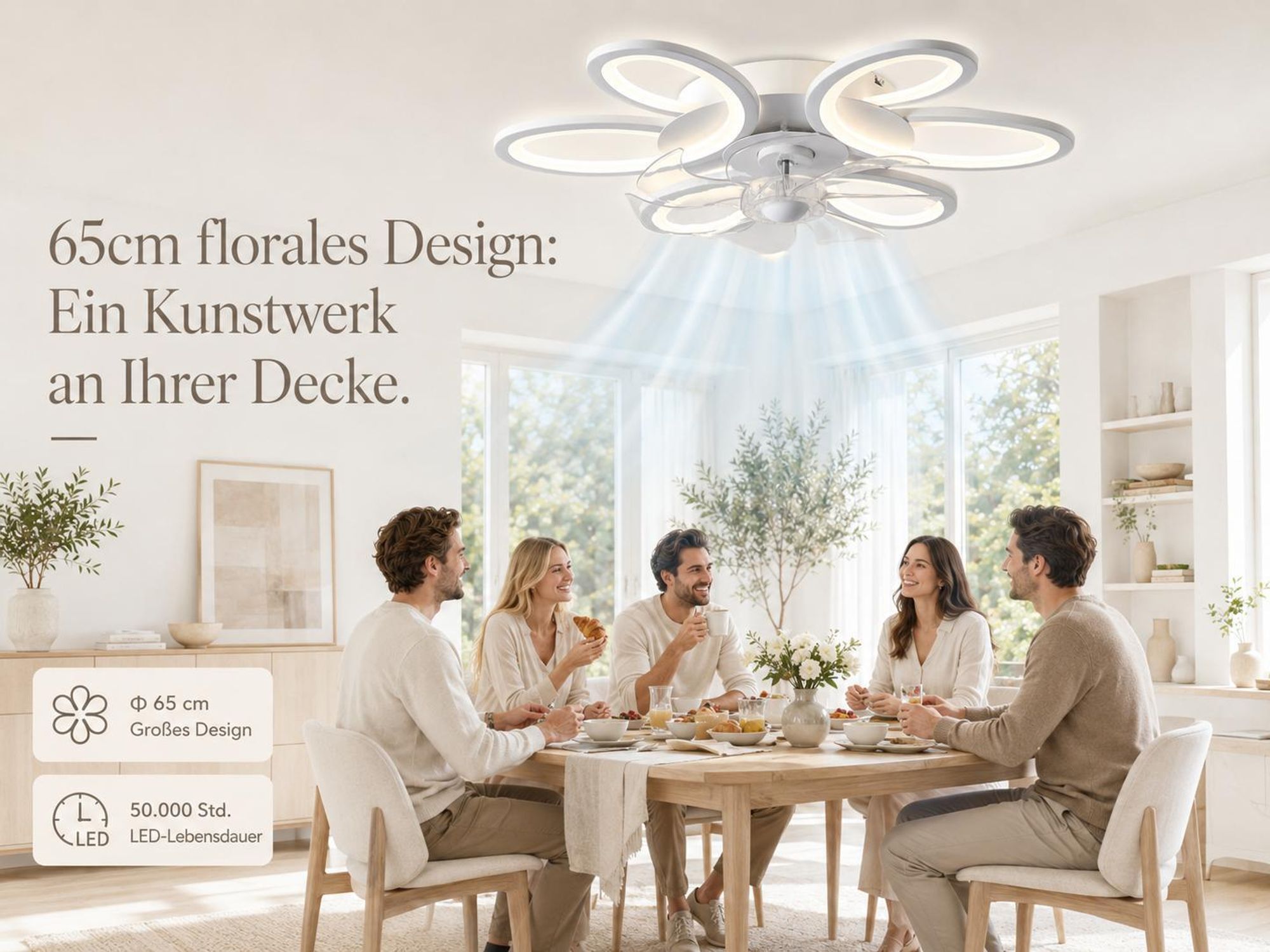 65CM Deckenventilator Mit Beleuchtung Und App Fernbedienung, 36w Smart Lampe Mit Ventilator, 6 Stufen Wind, Lichtfarbe Dimmbar, Schlafzimmer Esszimmer