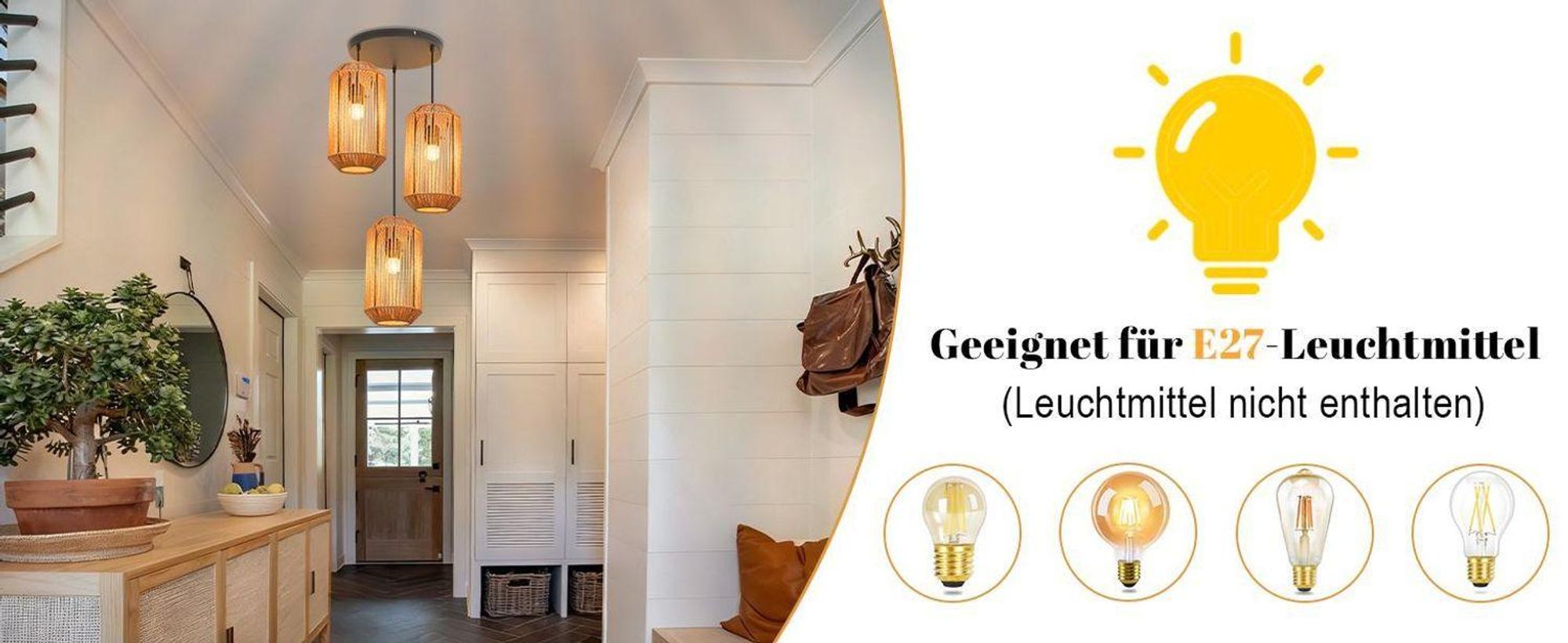 ZMH Lámpara colgante de ratán Boho 3 luces lámpara mesa comedor regulable altura casquillo E27 cuerda papel para comedor dormitorio