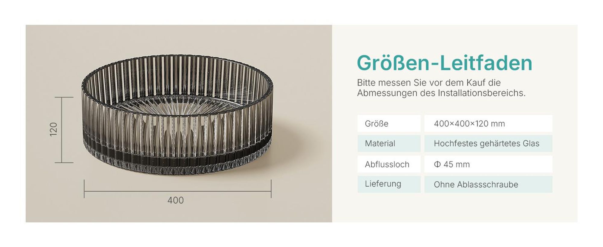 EMKE Aufsatzwaschbecken Rund 400x400x120mm aus gehärtetem Kristallglas Mattschwarz Elektroplattiert, ohne Hahnloch & Überlauf, Modernes Design
