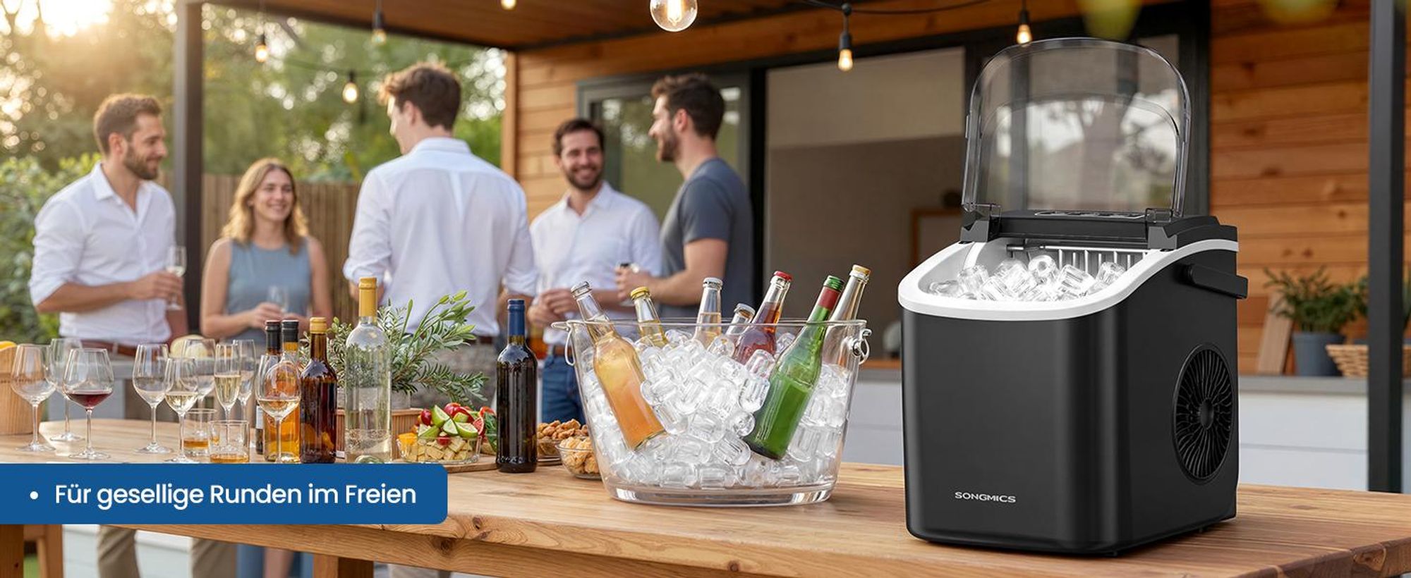 SONGMICS Eiswürfelbereiter tragbar, Eiswürfelmaschine mit Selbstreinigung, 2 Würfelgrößen, für Küche, Camping, Party, schwarz