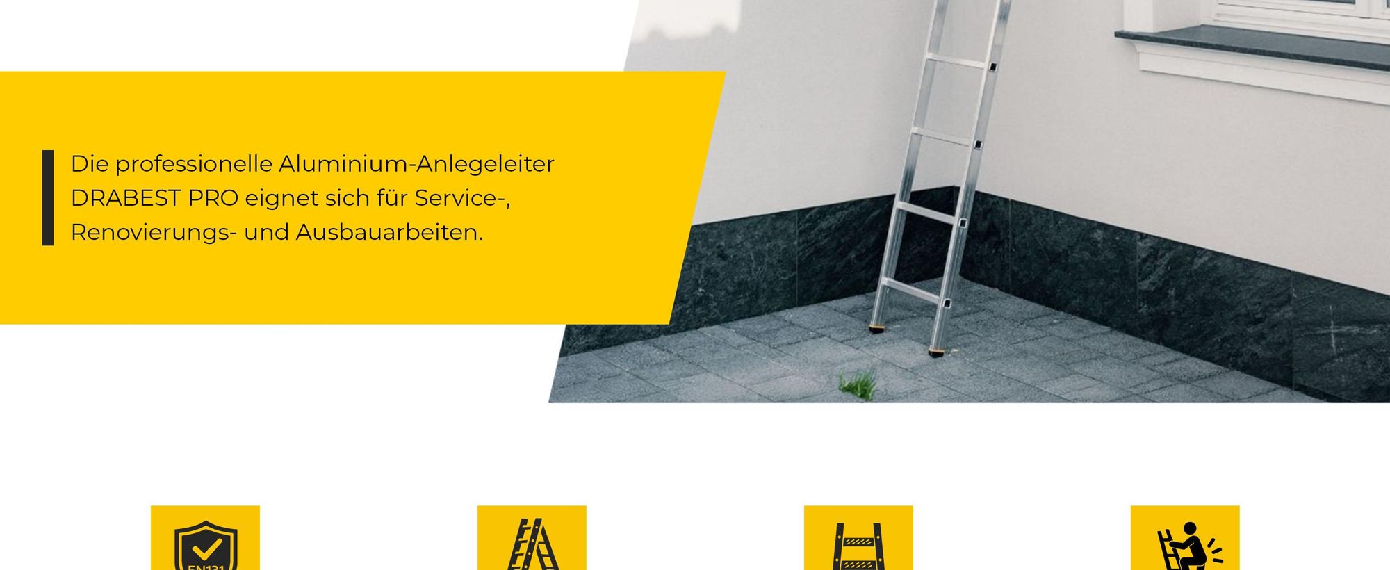 Drabest | Leiter - 10 Stufen, Tragfähigkeit 150kg - Alu Leiter, Dachleiter, Anlegeleiter, Anti-Rutsch-Füße