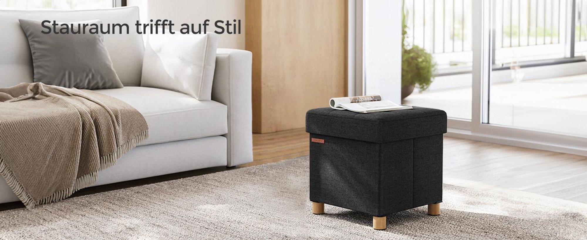 SONGMICS Sitzhocker, 37L, klappbare Sitztruhe, Aufbewahrungsbox, Schwarz