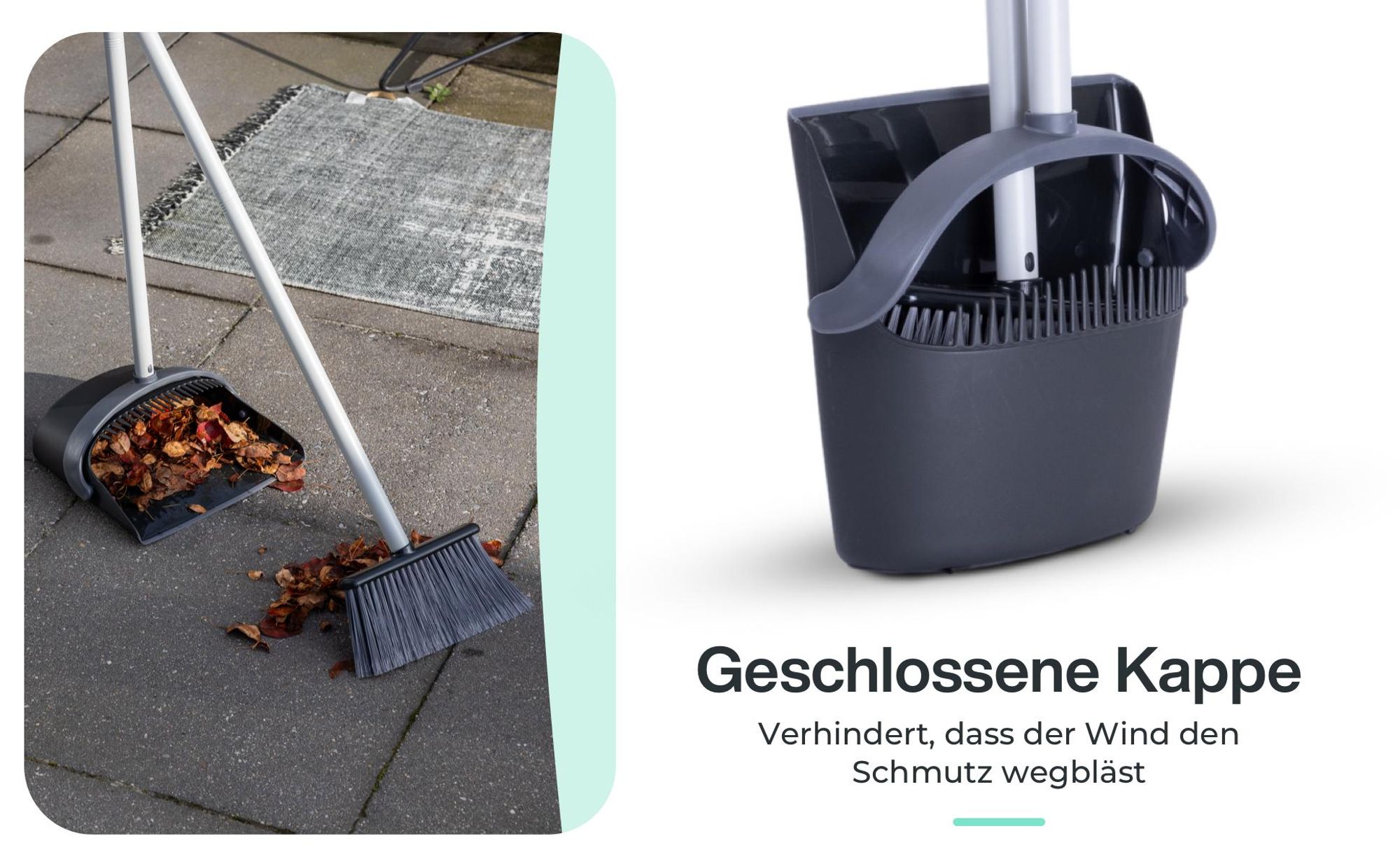 Geschlossene Kehrschaufel verhindert Wegblasen