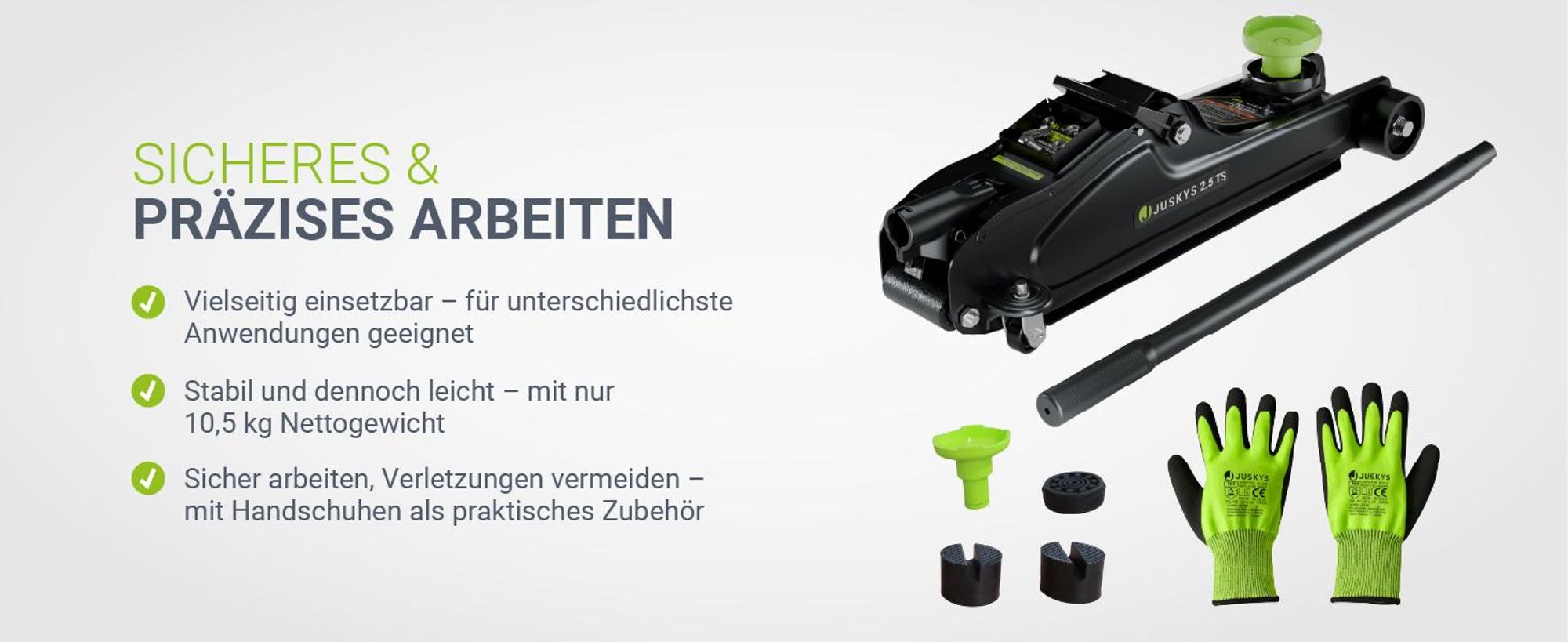 Juskys Wagenheber 2,5 t, hydraulisch mit Transportbox & Zubehör – Schwarz/Grün