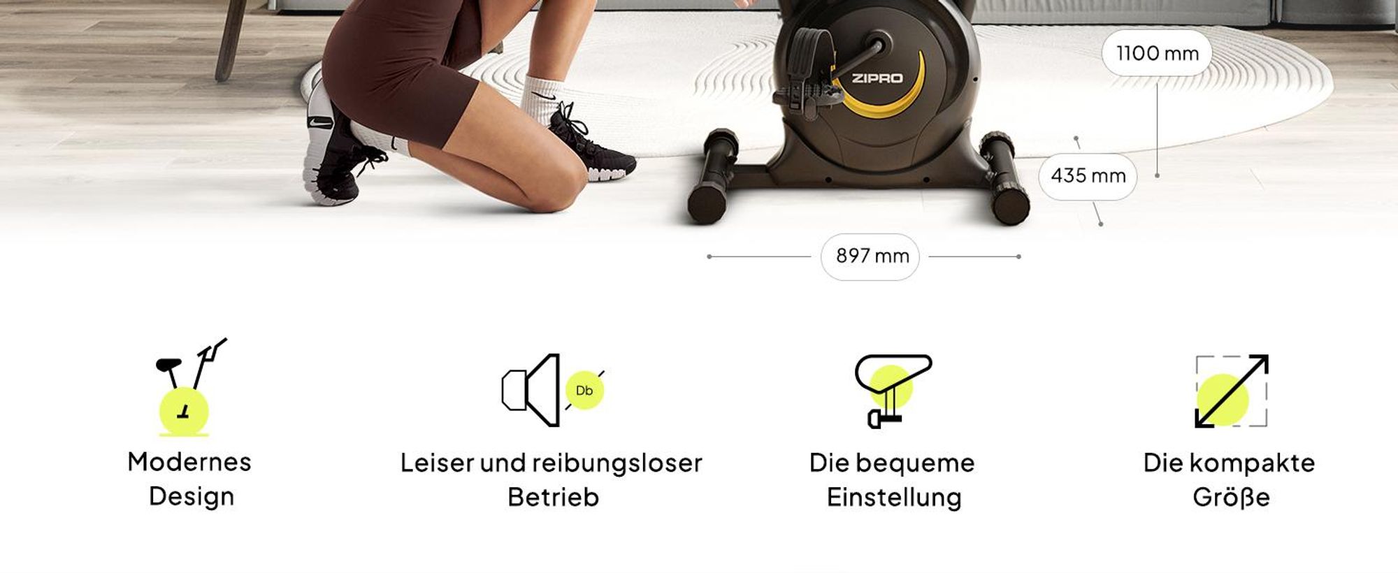 Zipro Heimtrainer Fahrrad One S Gold – Kompaktes Fitnessbike für Zuhause Leiser Hometrainer mit Pulsmessung, LCD Computer Tablethalter Design Edition
