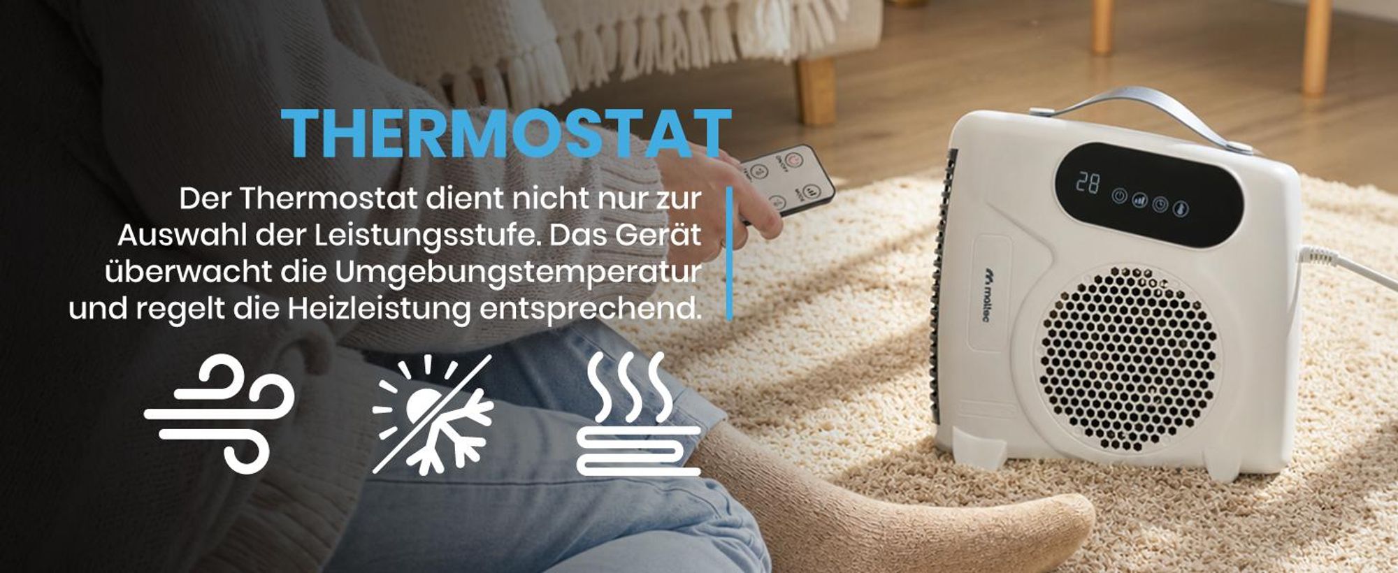Heizlüfter Schnellheizer Elektroheizung Ventilatorfunktion 2000 W mit Thermostat