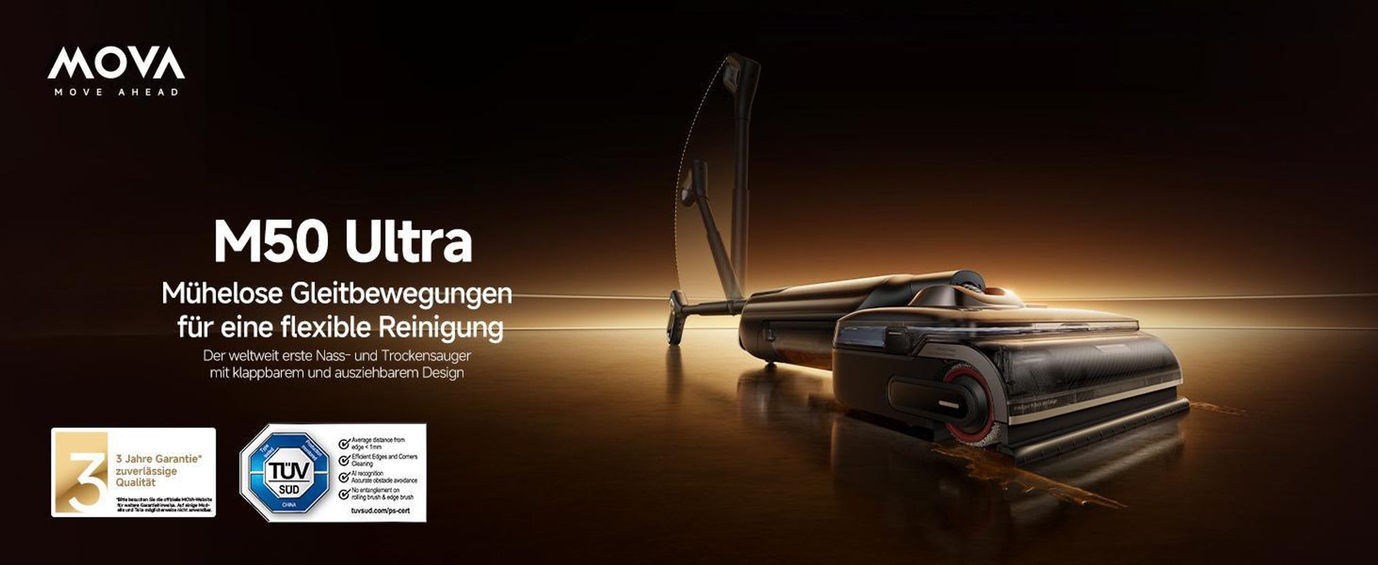 MOVA M50 Ultra Nass- & Trockensauger 22.000 Pa, Triple-Edge, Klappgriff + Reinigungsflüssigkeit Gratis