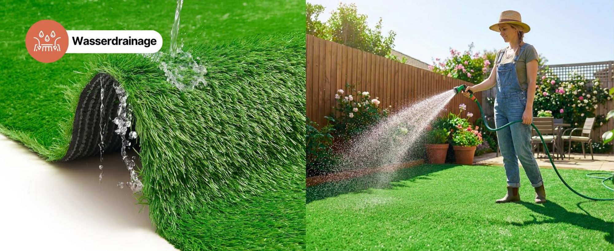 Rasenteppich Natural Deluxe Kunstrasen Grün Garten Balkone Terrassen Wintergärten Höhe:40 mm 300 x 400