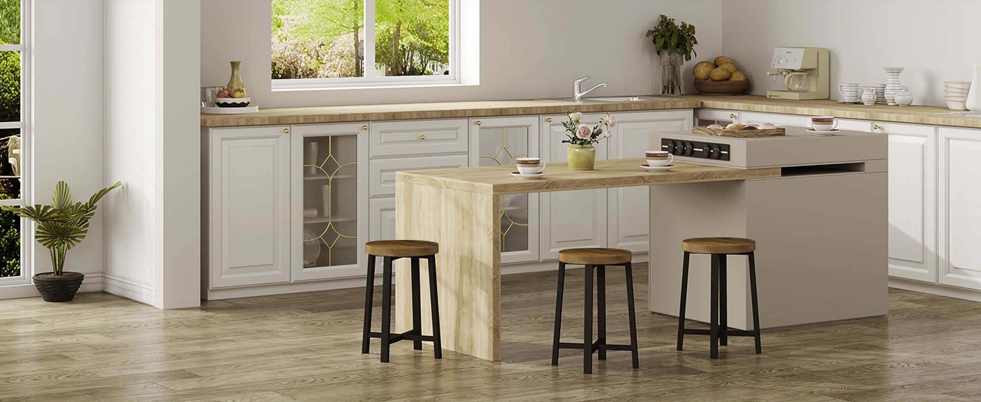 WOLTU Esszimmerstühle 2er Set, Küchenstuhl, Esszimmerhocker, Küchenhocker, Hocker mit Metallbeinen, im Industrial Design, Vintage-Holzmaserung Schwarz