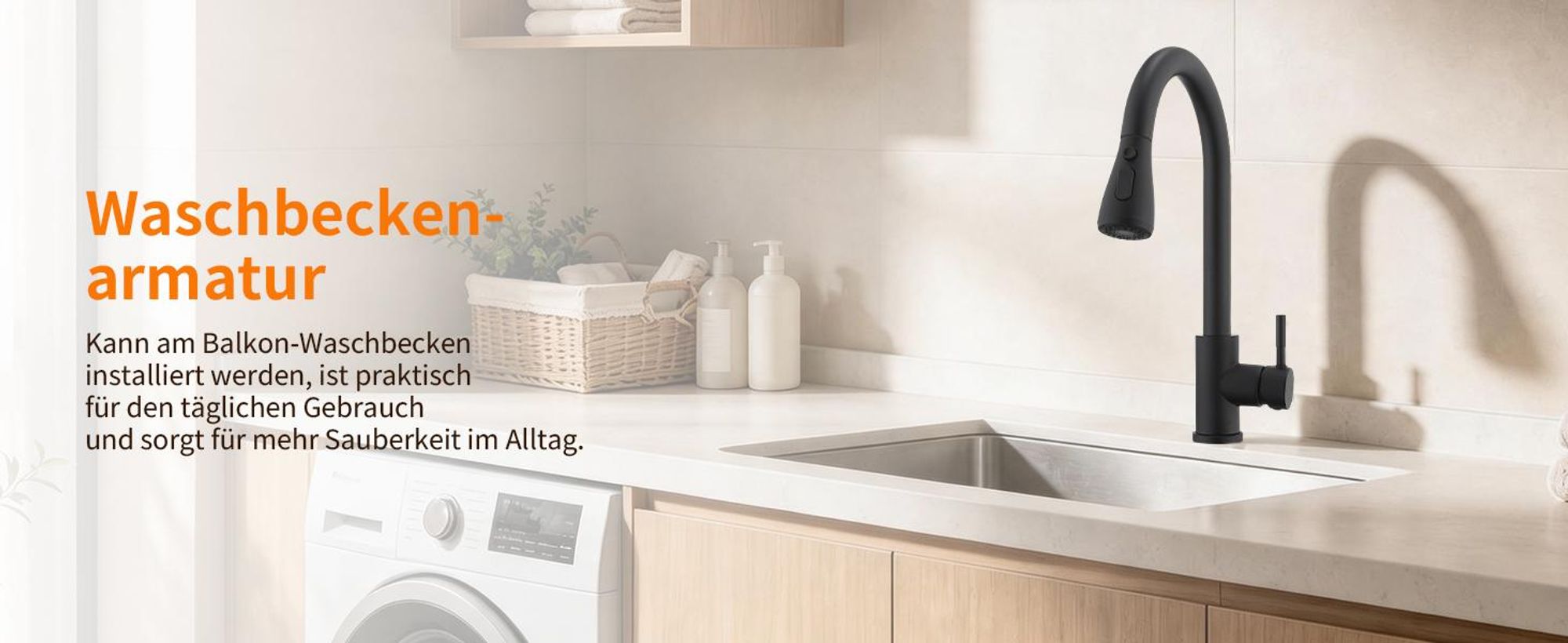 Homelody Schwarz Küchenarmatur Spültischarmatur mit Brause 35cm, Wasserhahn Küche Ausziehbar mit Zwei Wasserstrahlarten, 360°Schwenkbar, Edelstahl 304