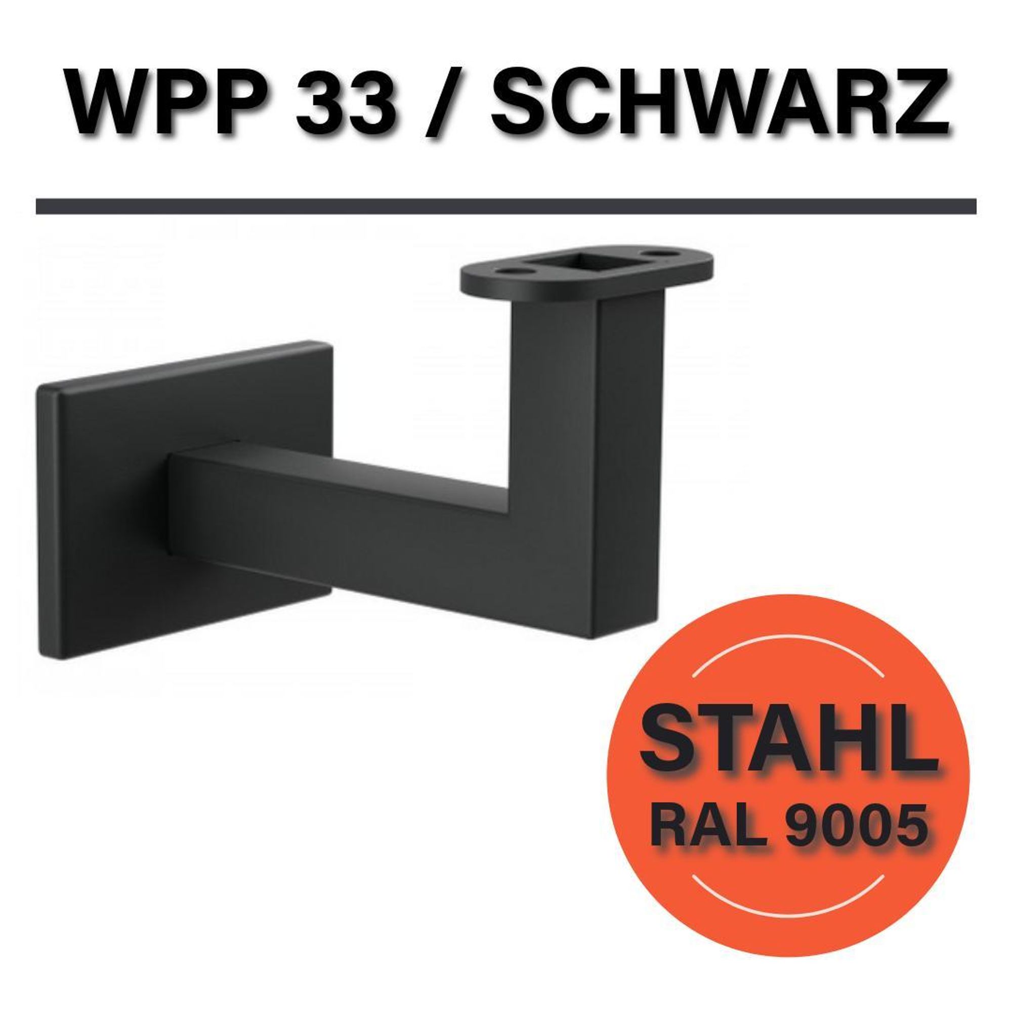 Sellon24 Handlaufhalter Halter mit Loch für LED Holzhandlauf 50x40 Geländer eckig LED-Loch pulverbeschichtet Black - RAL 9005 SCHWARZ