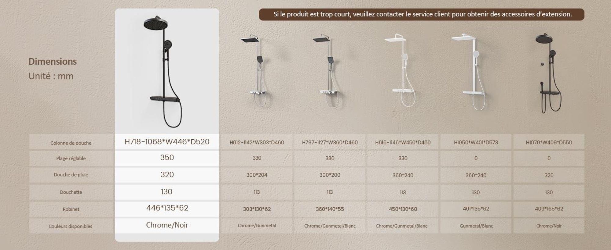 EMKE® Système de doucheavec thermostat Douche de pluie ronde avec support en verre de 40 cm, robinetterie de salle de bains & douche, douchette à main 3 jets + bec inférieur Noir F22