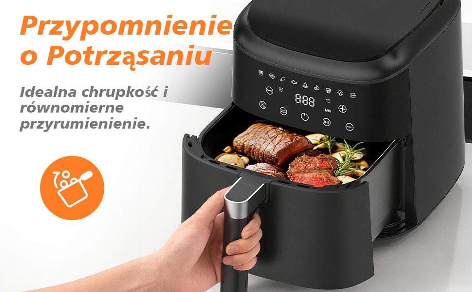 Frytkownica beztłuszczowa, 6 litrów, 9 programów gotowania, zakres temperatur 40–200 °C, funkcja podgrzewania