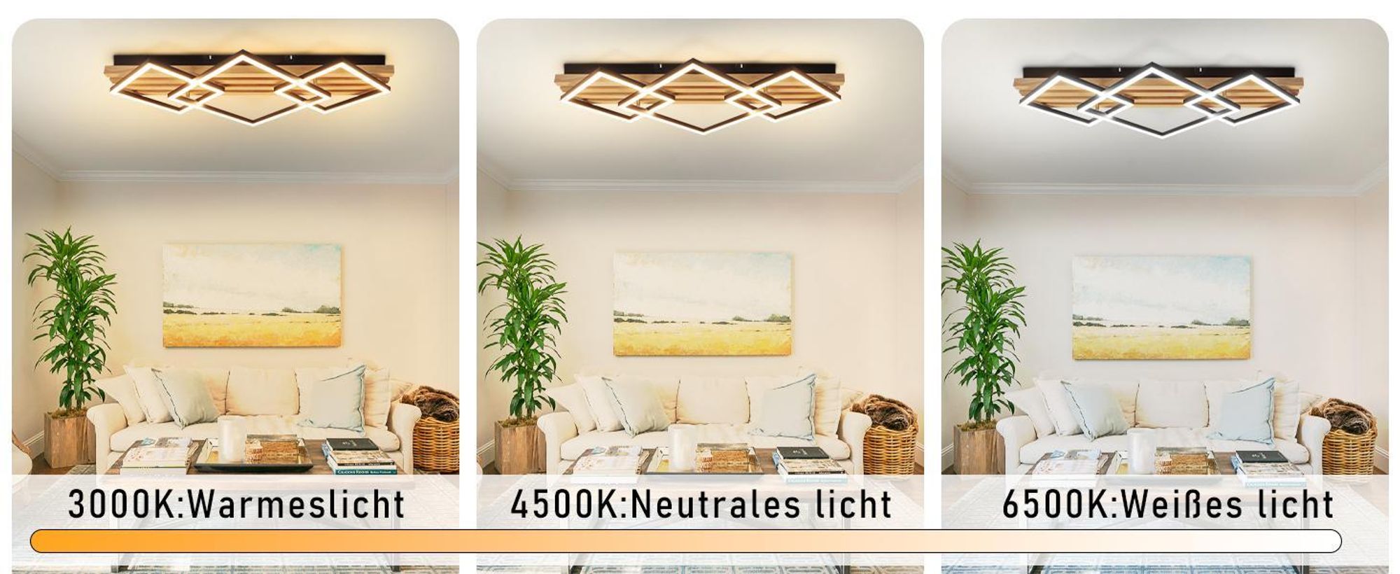 ZMH LED Deckenleuchten Deckenleuchte mit fernbedienung Memory Funktion Holz 70cm Wohnzimmer Schlafzimmer 46W Deckenlampe Schwarz eckig
