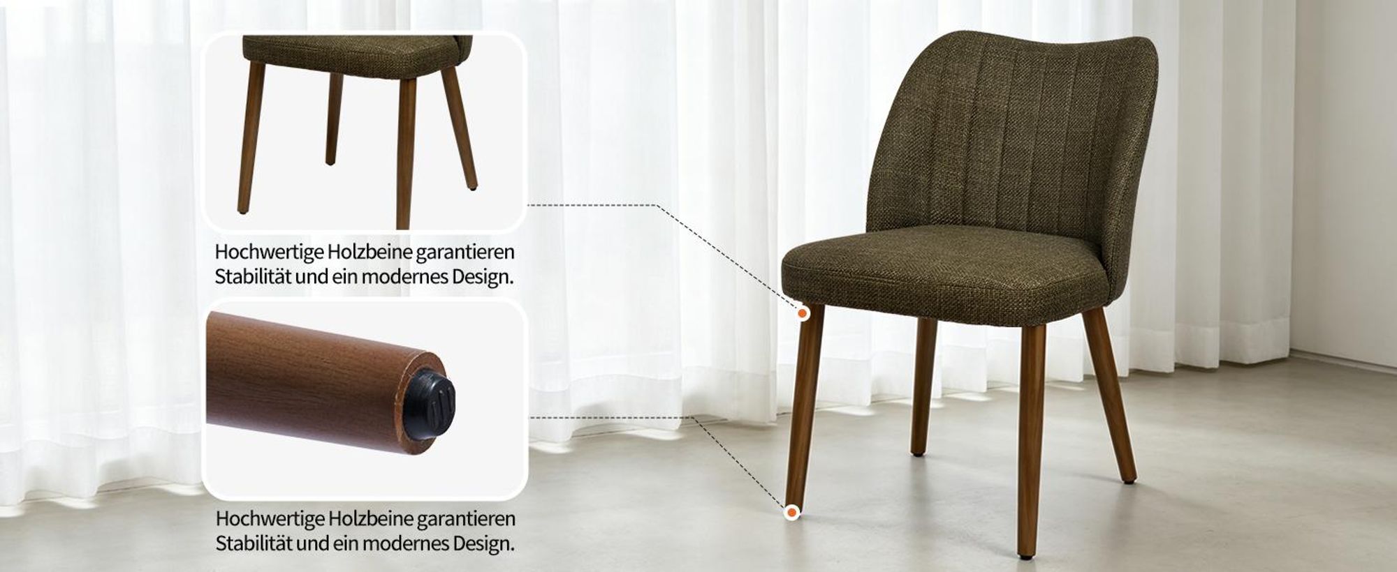 Duhome Esszimmerstuhl 2er Set Leinenstuhl Gepolstert mit Holzbeinen Modern Küchenstuhl für Esszimmer Wohnzimmer Küche, Grün