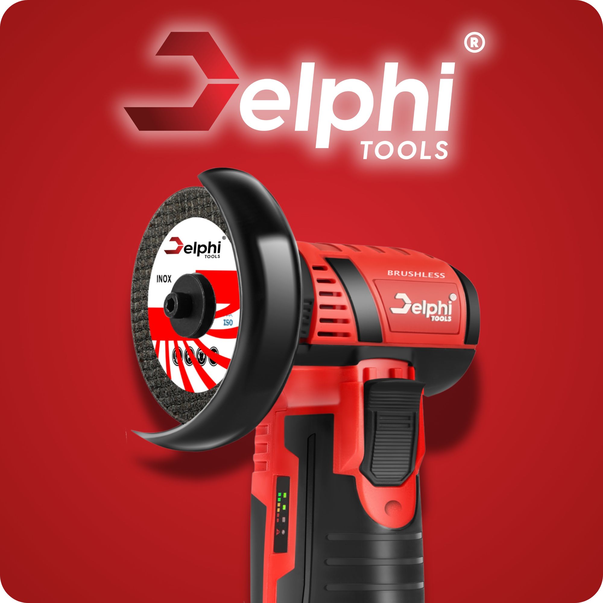 DELPHI Mini Akku-Winkelschleifer 75mm 12V 2 Akkus Bürstenloser Motor 7x Trennscheiben mit Transportkoffe