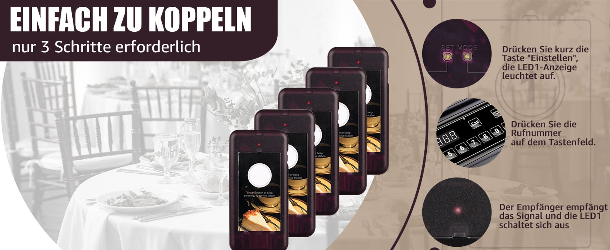 Retekess T112 Rrestaurant Pager System, Drahtloses Anrufsystem, 3 Anrufmodi, Ladelicht, 12 Stunden Wiederaufladbar, für Schnellimbiss Hotel Krankenhau