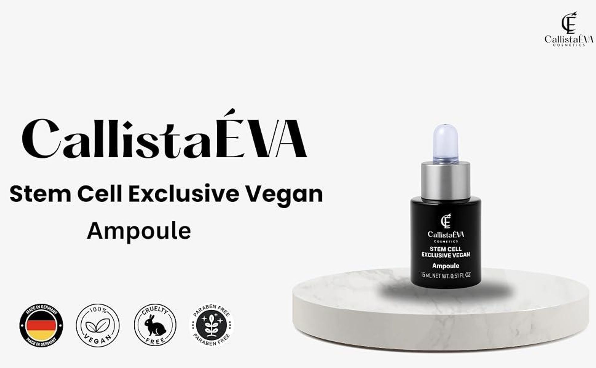 CallistaÉVA Hyaluron Stammzellen Ampullen [ Germany] –Veganes Anti-Aging Hydrating Serum mit Pflanzenstammzellen, Panthenol– Beruhigendes, Straffung & Feuchtigkeit – Trockene, alle hauttypen 15ml