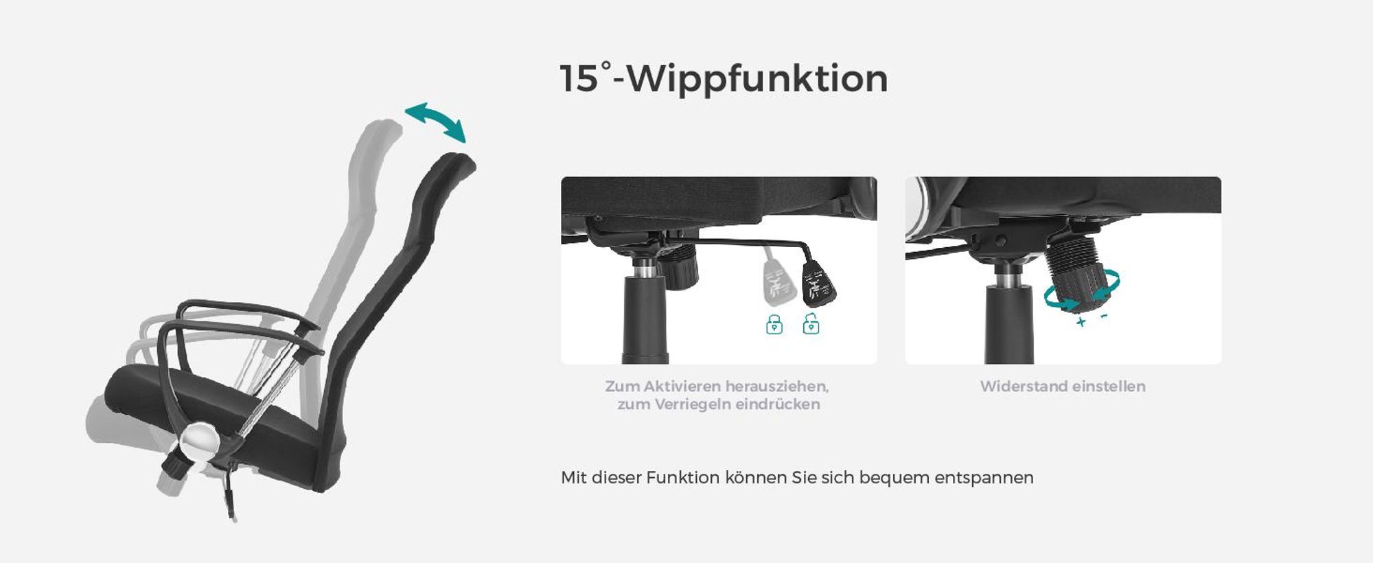 SONGMICS Bürostuhl, ergonomischer Schreibtischstuhl, Drehstuhl, gepolsterter Sitz, höhenverstellbar und neigbar, bis 120 kg belastbar