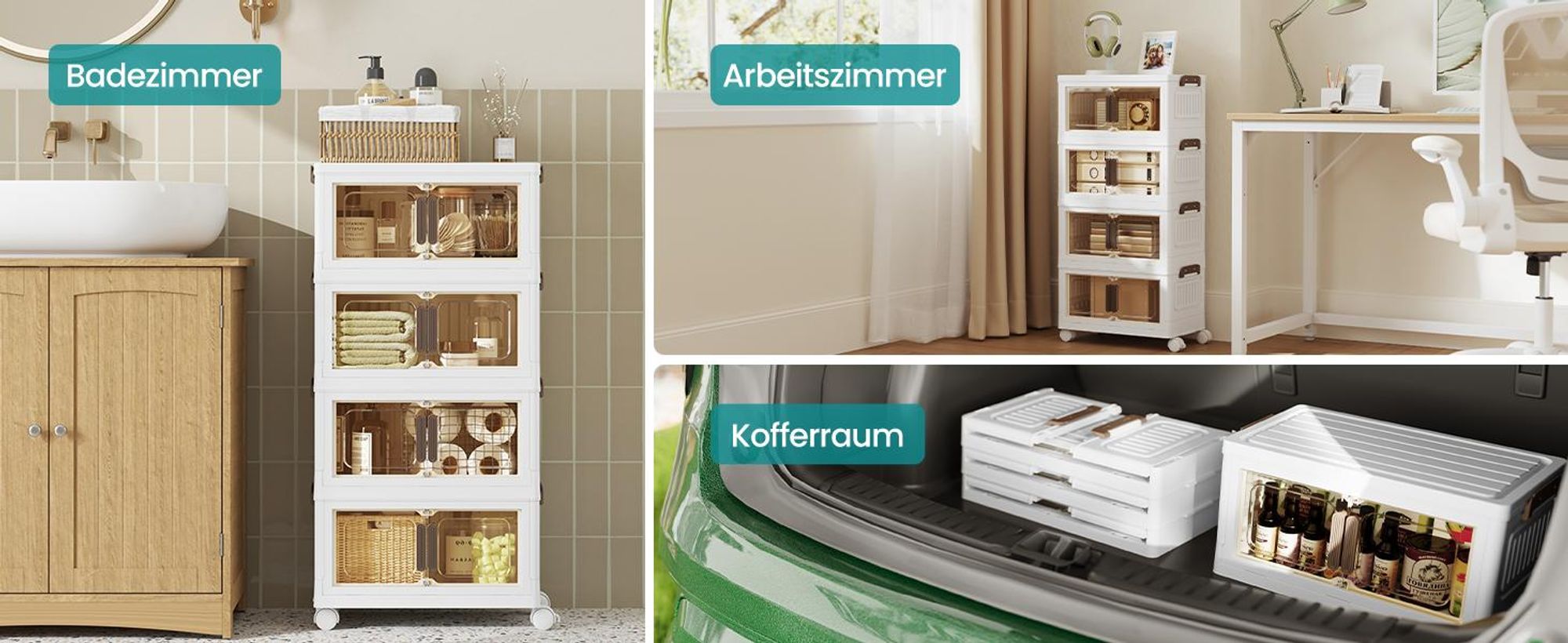 SONGMICS Aufbewahrungsboxen mit Deckel, Organizer auf Rollen, 100 L