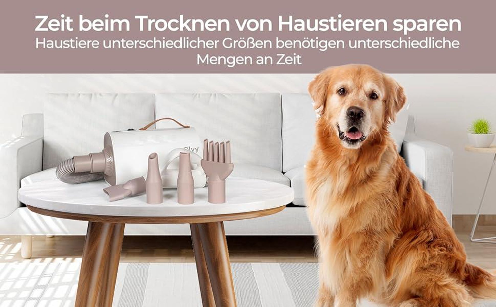 Olvy Hundefön Hundetrockner für Hundepflege Tierfön mit Einstellbarer Windgeschwindigkeit, Hundetrockner mit 4 Düsen, Hundepflege-Trockner-Gebläse