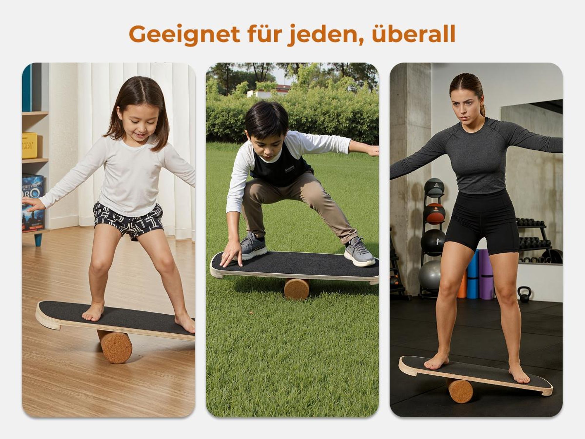 Planche d'équilibre HOKO ROLLO en bois avec rouleau en liège, idéale pour l'entraînement de l'équilibre, la coordination et les sports de planche, supportant jusqu'à 160 kg