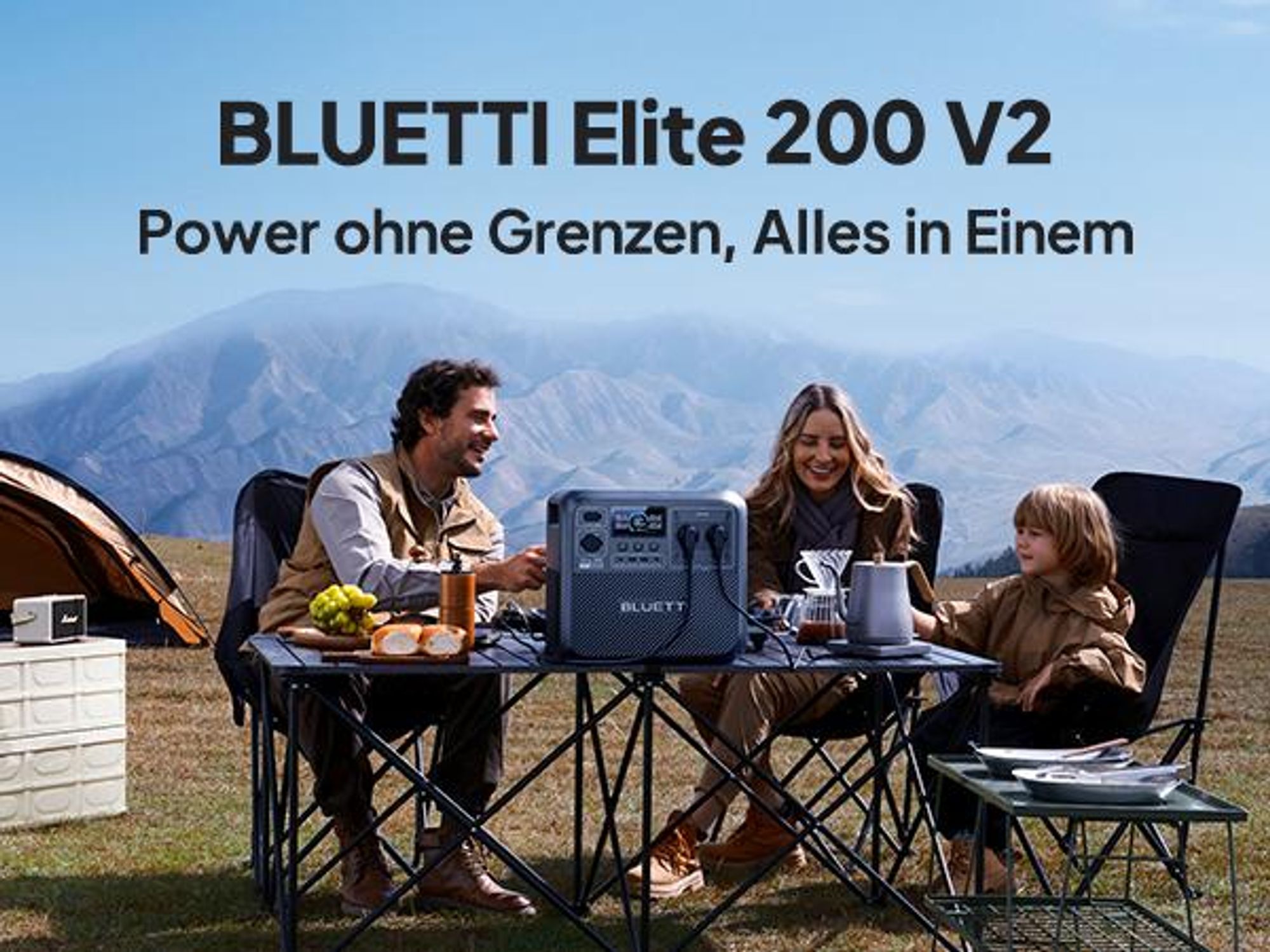 Przenośna elektrownia BLUETTI Elite 200 V2 z akumulatorem LiFePO4 o pojemności 2073,6 Wh i 2 wyjściami AC o mocy 2600 W, generator słoneczny na kemping, poza siecią