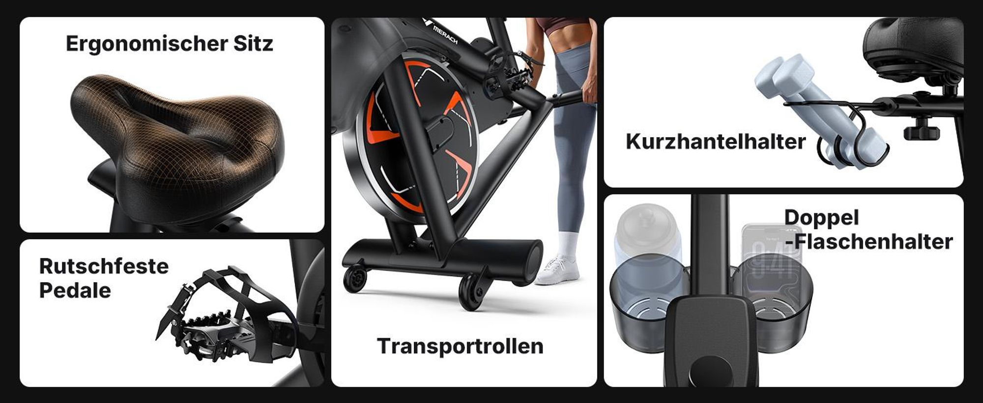 MERACH Heimtrainer mit 21,5-Zoll-HD-Bildschirm, 16 automatischer Magnetwiderstand, dreh- und neigbarem Display, App-Kompatibilität, bis 150 kg